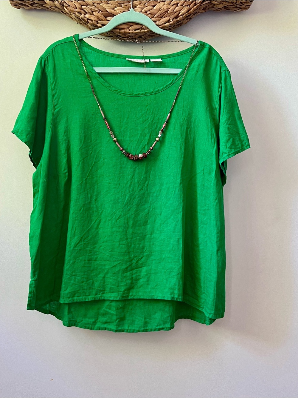 Isaac Mizrahi 100% Linen Top 1X Kelly Green Oversized Hi Low